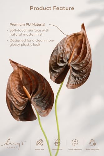 Ling's moment Anthurium Artificial Flowers, 8pcs Faux Anthurium Stems, PU Foam Greenery Plant for DIY Wedding Bouquets Centerpieces Arrangements Bridal Shower Party Home Decorations, Brown - color: Brn-brown