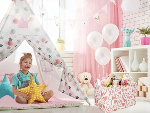Rectangular Kids Storage Basket With Handles - Heart Organizer, Cute Bin for Girls Room Decor, Toys, Books, Gifts (XOXO Heart) - color: XOXO Heart