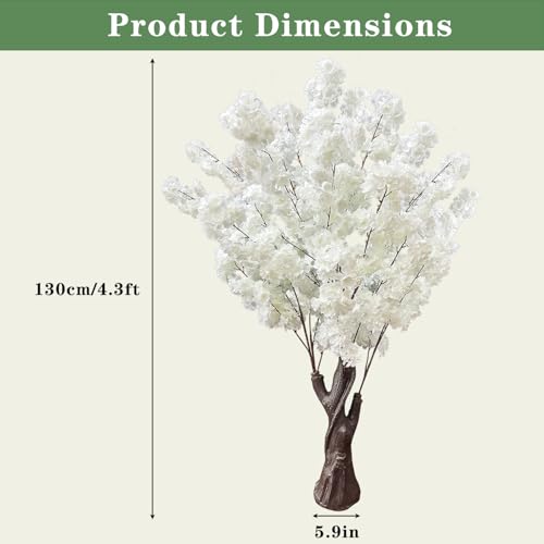 Artificial Cherry Blossom Tree, 4.3FT White Faux Cherry Blossom Tree for Home, Wedding & Party Decoration, Indoor & Outdoor - color: White