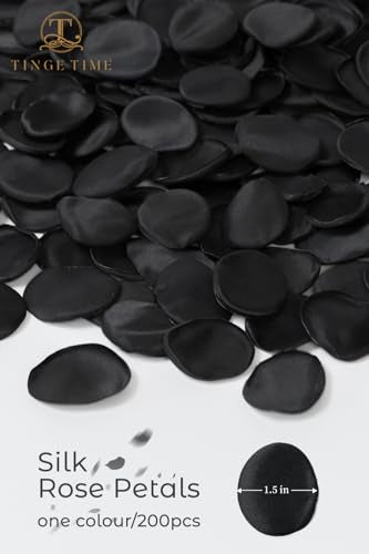 TINGE TIME 200pcs Silk Rose Petals Black Flower Petals for Wedding, Flower Girl Basket, Aisle Runner, Romantic Dinner Centerpieces, Proposal, Party Confetti - color: Black