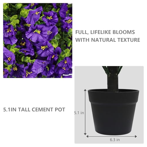 24" Artificial Potted Plants Outdoor Set of 2, UV Resistant Faux Purple Flowers with Eucalyptus, Decorative Plants in Pots for Front Porch, Patio & Entryway - color: Purple, size: 24in Morning Glory Eucalyptus
