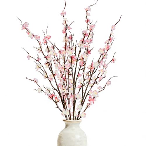 4 Pcs Cherry Blossom Branches 39 Inch Pink Fake Flowers Spring Decorations for Home Decor, Artificial Flowers Long Stem Branches for Vase Wedding Office Party Table Decor Centerpieces - color: Pink, size: 4 Pcs