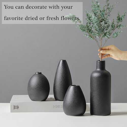 CEMABT Black Ceramic Vase Set - 4 Small Unique Vases for Flowers, Modern Decorative Centerpieces and Home Decor - color: 4set-black