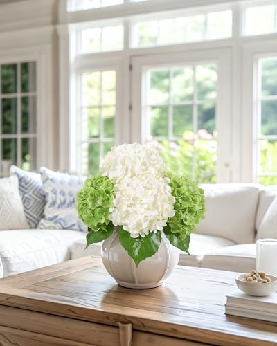 DuHouse 4Pcs Large Hydrangea Artificial Flowers,20 inch Latex Real Touch Hydrangeas for Home Wedding Bouquets Centerpieces Party Living Room Decoration(2Pcs Green+2Pcs White) - color: 2pcs Green+2pcs White, size: 4pcs