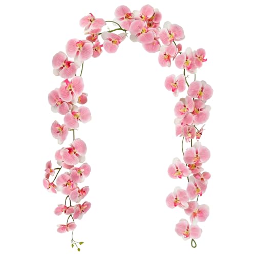 7.38ft Pink Orchid Garland Real Touch Latex Orchid Vine Hanging Artificial Orchids for Home Party Wedding Room Birthday Christmas Wall Arch Decor(Pink) - color: Pink