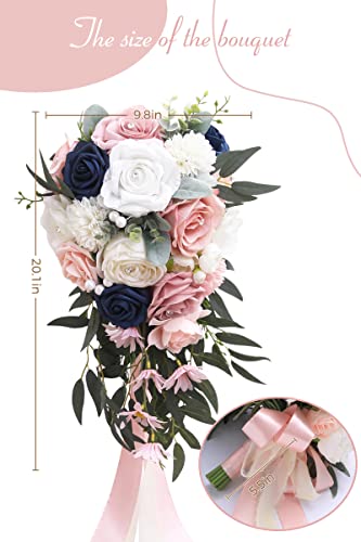 Serwalin 9.8 Inch Wedding Bouquets for Bride Bridesmaid, Pink Blue Rose Bridal Bouquets for Bride, Wedding Flowers Bouquet Tossing Bouquet, Wedding Ceremony and Anniversary Day Decor - color: Pink Blue