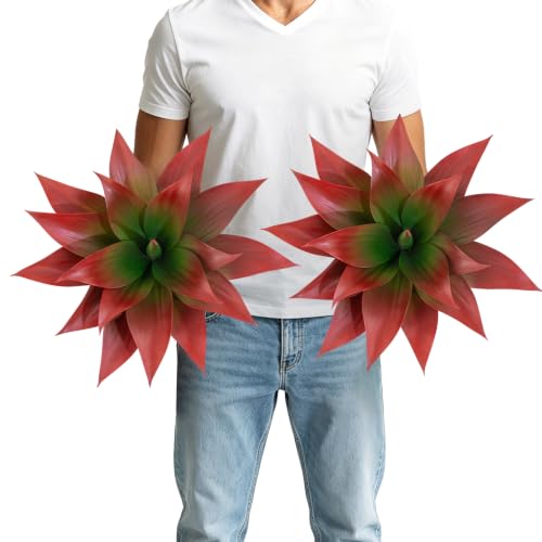 2 Pack 16 Inch Artificial Agave Plant - Large Faux Succulent Steams for Indoor Outdoor Decorating, UV Resistant Realistic Tropical Greenery for Garden Front Porch Aesthetic Decor - 18 Leaves, Red - color: Red, size: 16"- 2pcs