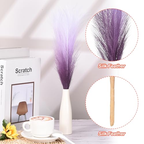 PATIKIL 17 Inch Faux Pampas Grass, 6 Pcs Boho Decor for Home Decoration Artificial Tall Fluffy Stems for Wedding Flower Party Vase Arrangement Centerpieces, Gradient Dark Purple - color: Dark Purple