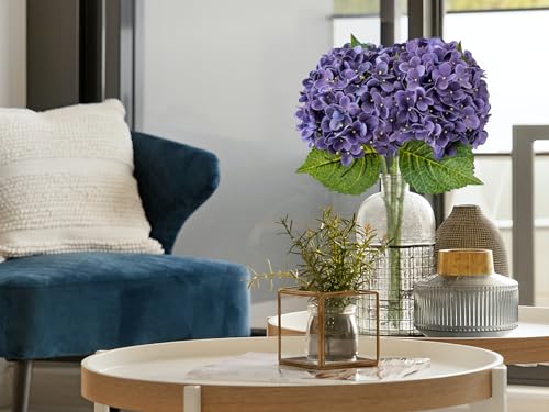 ZYTUYO 20 inches 4 Pcs Violet Purple Real Touch Hydrangea Artificial Flowers Boho Lifelike Real Looking Latex Hydrangeas Flower with Long Stem for Home Decor Spring Table Centrepiece - color: Violet Purple