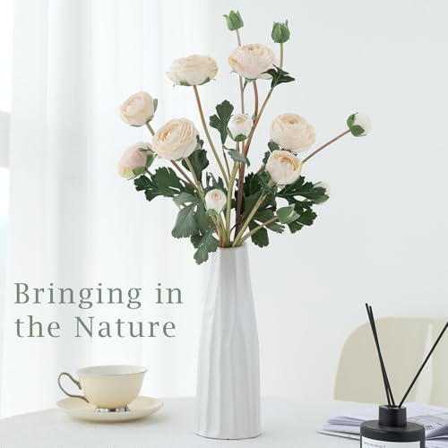 6Pcs Realistic Silk White Ranunculus Artificial Flowers Long Stems, 23.6" Tall Fake Flowers Faux Flowers Suit for Year-Round Home Decoration, Wedding, Bridal Bouquets, Office - color: White