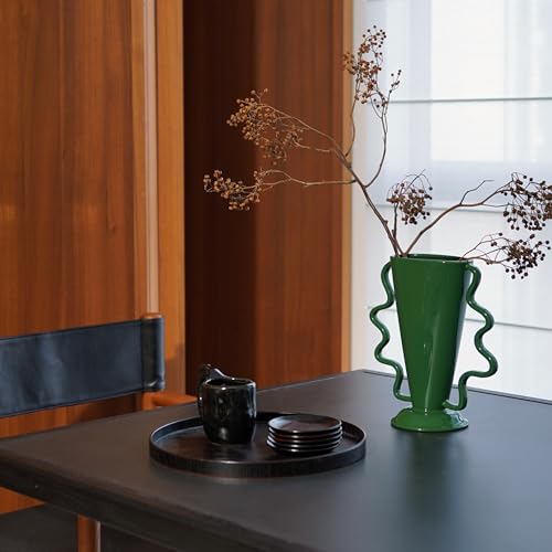 Wild Works Green Rotary Vase Medieval Flower Vessel Living Room Entrance Personalized Simple Wabi Sabi Decorative Ornament Ceramic Ornament - color: Green Rotary Vase