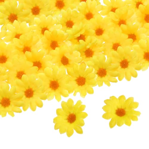 uxcell 100pcs Artificial Daisies Flower Heads,1.6" Silk Fake Daisies Heads Mini Daisies Artificial Flowers Bulk for DIY Wedding Bouquets Centerpieces Party Home Decorations, Yellow - color: Yellow