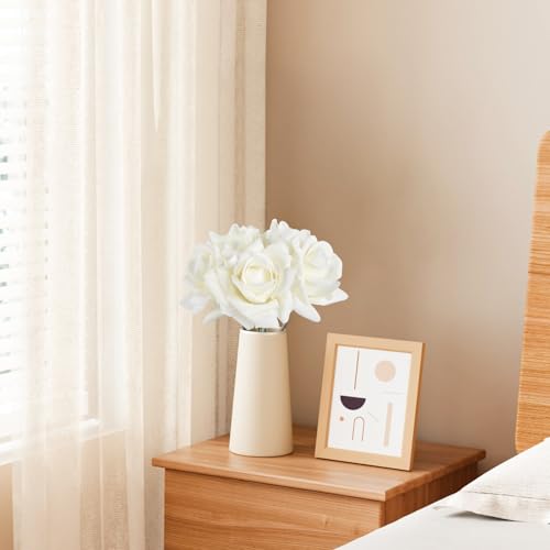 IPOPU White Roses Artificial Flowers,2 Bouquets 10PCS Real Touch Faux Roses with Stems for Wedding Party Home Table Centerpieces Decoration(White) - color: White
