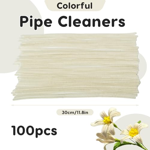 100 Pcs Solid Color Pipe Cleaners, 12 Inch 6mm Single Color Chenille Stems, Fuzzy Flexible Craft Pipe Cleaners, Bulk Art DIY Supplies , Flower Making, Holiday Decor & Handmade Projects(Milky White) - color: Milky White