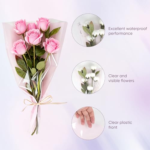 Wzifyf 50 PACK Flower Bags for Bouquets Flower Bouquet Holders Purple Floral Wrapping Paper flower Sleeves Build Your Own Bouquet Bar with 72 Ft Ribbons for Valentine's Day Packaging Supplies - color: Purple, size: bouquet wrap