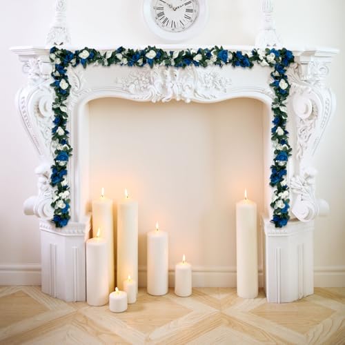 8Pcs 63Ft Blue White Rose Garland, Fake Flower Vines, Artificial Vine Flowers, Rose Hanging Garland for Party Wedding, Garden, Room Table, Christmas, Backdrop Wall Arch Decor - color: White Blue, size: 8Pcs-63Ft