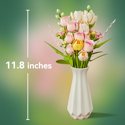 Tulip Rose Flowers Building Sets, Gift for Mothers Day, Flower Bouquet Compatible with Lego Flowers Botanical Collection for Adults Women Girl Girlfriend Birthday Valentine Day Home Office Decor