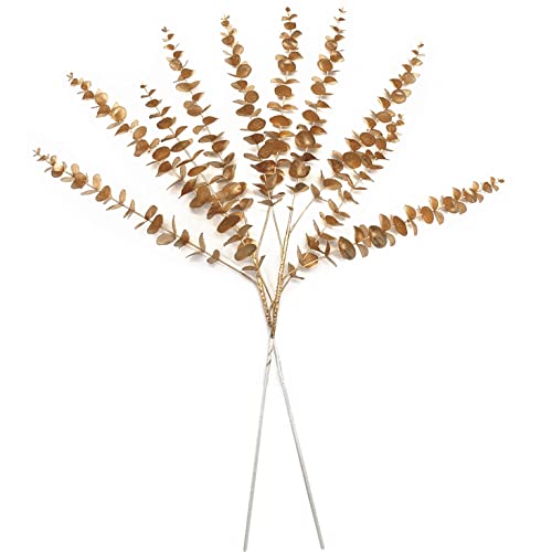 CATTREE Artificial Eucalyptus, Plastic Gold Plants Christmas Decorations Fake Shrubs Bushes for Indoor Home Table Centerpieces Hotel Hall Party Decor Wedding Planting Filler 30" Tall Golden 2 Pack - color: (Tall) Golden Eucalyptus Bud - 2 Pcs