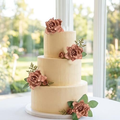 IPOPU Artificial Gardenia Flowers 25PCS 3.15'' Artificial Foam Roses Bulk Fake Flower Heads with Stems for DIY Wedding Bouquets Party Home Centerpieces Decor(Burnt Orange) - color: Burnt Orange