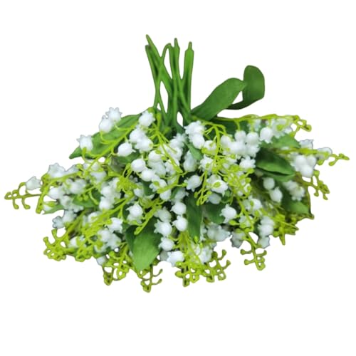 12 Pieces 4 Forks Lily of The Valley Artificial Flowers Bouquet,Plastic Flowers for Outdoors,Fake Flowers with Stem,Home Wedding Party Garden Wreath Table Center Pieces Decor