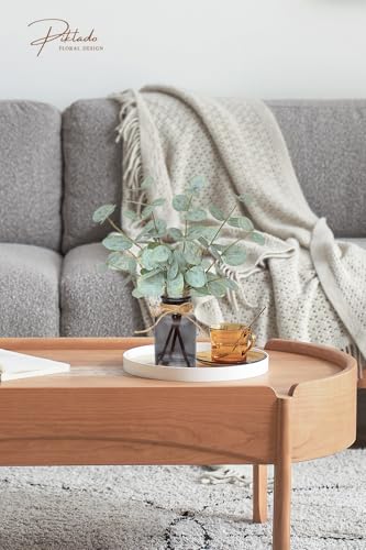 Artificial Eucalyptus Stems in Vase with Faux Water,Fake Plants for Bathroom,Coffee Table,Green Leaves for Centerpiece,Faux Greenery Plants Decorations.(Green-Black Bottle) - color: Green-black Bottle