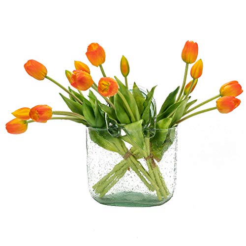15pcs Artificial Tulips Flowers,Soft Touch Latex Bouquet, Fake Tulips Flowers,Spring Wedding Home Room Table Centerpiece Decor Red Set - color: 15pcs Orange(no Vase)