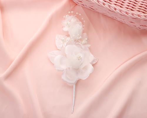 Set of 12 Artificial Silk Organza Craft Rose Flower, 12 Corsage Wristlet, 12 Pin Back DIY Boutonnieres for Wedding, Bridesmaids, Groomsmen, Quinceanera, Prom, Sweet 16 (Ivory) - color: Ivory