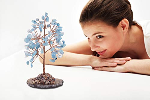 Mina Heal Healing Crystals Tree/Bonsai Tree for Home Decor, Room Decor and Office Desk, Spiritual Gifts for Energy Healing, Good Luck Gifts for Wealth & Prosperity, and Decorative Home Accessories - color: Aquamarine(light Blue)