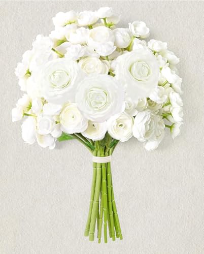 Dolicer Real Touch Ranunculus Artificial Flowers, 18 Inch Fake Peonies Artificial Flowers, White Faux Flower for Vase Faux Peony Bulk for Home Table Wedding Bridal Bouquet Decor 8Pcs - color: White, size: 8Pcs