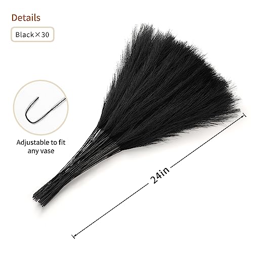 Wertuirk 30pcs Black Pampas Grass - 24 Inch Faux Pampas Grass Decor, Short Artificial Pampas Grass for Gothic Room Decoration, Wedding, Party, Halloween and Home Decor(Black) - color: A Black, size: 30 Pieces