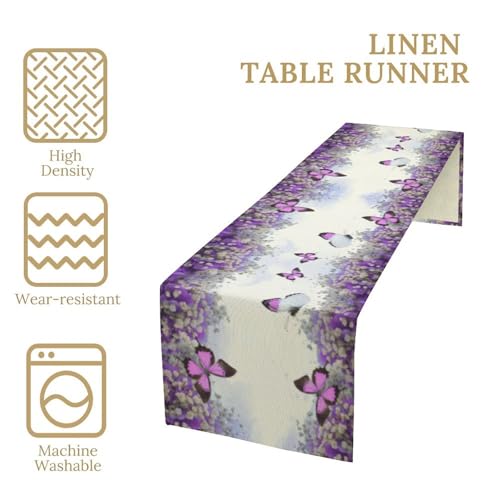 Butterfly Table Runner,Spring Seasonal Garden Theme Purple Floral Table Runner for Holiday Kitchen Living Room Home Party Decor 13x36 Inch - color: Butterfly-11, size: 13x36in
