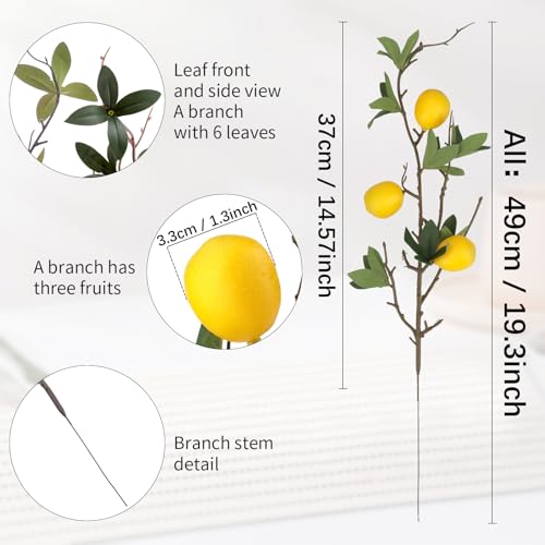 Woration 19.3inch Simulation Artificial Lemon Branches Fake Fruit Yellow Decoration for Home DIY Flower Arrangement Photography Props 5PCS - color: 19.3 Inch Fake Lemon Branches