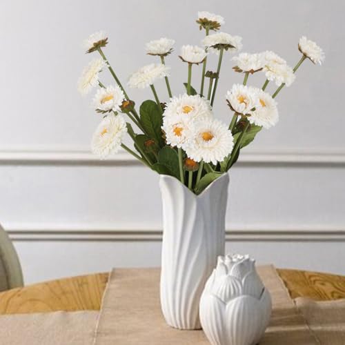 White Artificial Daisy Flowers 8pcs Faux Calendulas Flowers Silk Chrysanthemums with Stems for Floral Arrangements Home Wedding Dining Table Party Decoration(White) - color: White
