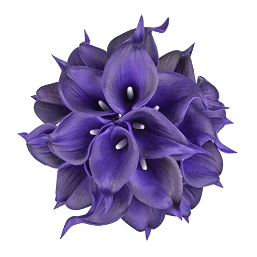 DuHouse 20Pcs Artificial Calla Lily Flower Real Touch Latex Flowers for DIY Wedding Bouquet Party Home Decor (Dark Purple) - color: Dark Purple, size: 20pcs