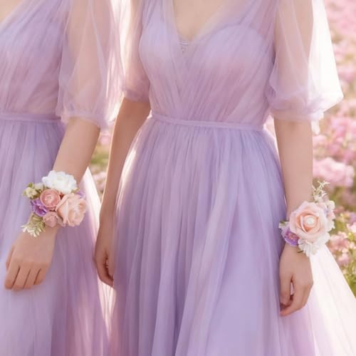 2Pcs Champagne Wrist Corsage, Artificial Rose Corsage Wristlet Bracelet for Wedding Prom Bridesmaid Bride Flower Girl Party. - color: Champagne, 2pcs Wrist Corsage