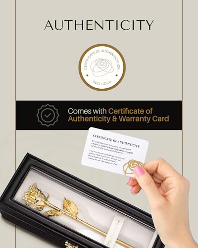Forever Rose 24K Gold Dipped Real Rose – Handmade, Long-Lasting Preserved Flower in Leather Case – Romantic Gift for Anniversary, Valentine's Day, Mother's Day, Birthday, Wedding, Wife, Girlfriend - color: Leather Case