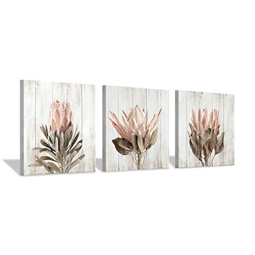 Hardy Gallery Floral Canvas Wall Art Print: Flower Bloom Picture Graphic Artwork Painting for Washrooms (12"x12"x3pcs) - color: Pink flower, size: 12'' x 12'' x 3 Panels