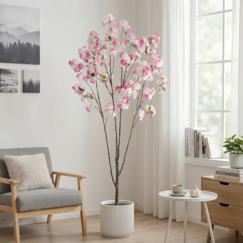 Ttranewsoo Fake Tree Cherry Blossom Tree Artificial Cherry Blossom Tree Tall Fake Plant Faux Trees Indoor Fake Trees Artificial Trees Home Decor Indoor Applies to Living Room Bedroom (Pink Rose) 81.9" - color: 2m Pink Rose