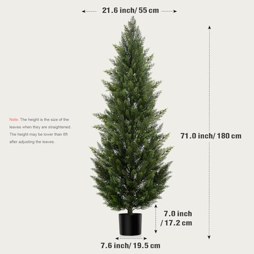 Outdoor Artificial Cedar Topiary Tree, Faux Evergreen Shrubs for Front Porch Decor, Lifelike Fake Bushes Plants for Home Living Room Front Door Decor (1, 6ft) - size: 6ft