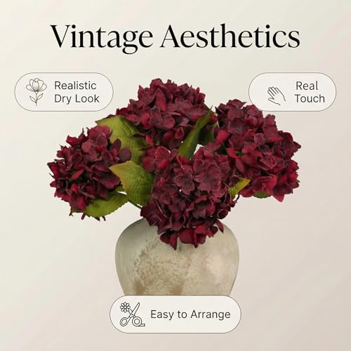 TOPIA Silk Fall Artificial Silk Dried Hydrangea Flowers Artificial Fall Flowers Bouquet Dried Flowers Autumn Decorations for Office and Home (6 PCS) (Mulberry) - color: Mulberry