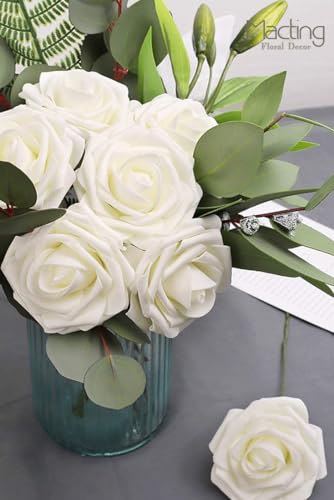 MACTING Artificial Flower Roses 30PCS Real Looking Fake Roses with Stem Foam Flowers for DIY Wedding Bouquets Table Centerpieces Party Baby Shower Home Summer Mothers Day Decorations,Ivory - color: Ivory, size: 30PCS