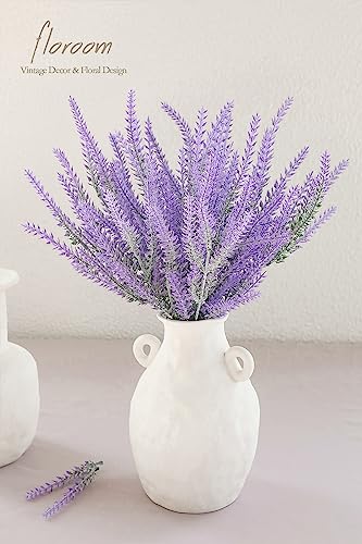 Floroom Artificial Purple Lavender, 4 Bushes Flocked Fake Lilac Flower for Wedding Bouquet DIY Table Centerpieces and Floral Arrangement Decoration