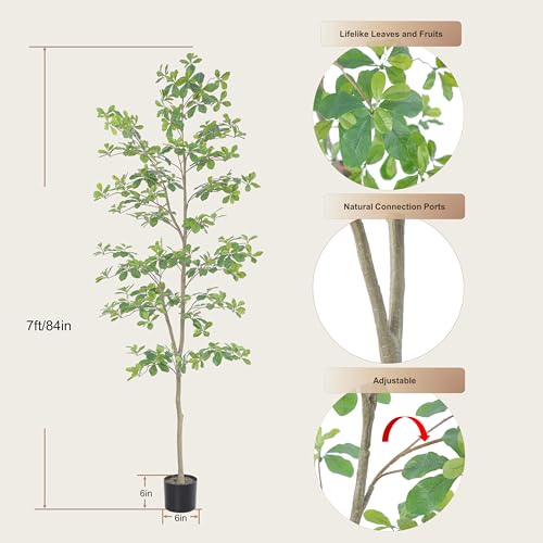 Bellacat Faux Black Olive Tree 7ft, Tall Faux Trees Indoor with Natural Trunk and Realistic Leaves. 7 Feet(84in) Artificial Tree for Home Office Décor. - style: 7ft Black Olive Tree