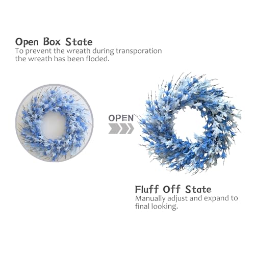 22inch Artificial Forsythia Flower Wreath Spring Summer Fall Wreath Silk Leaves for Front Door Porch Farmhouse Patio Garden Home Decor (Blue) - color: Blue