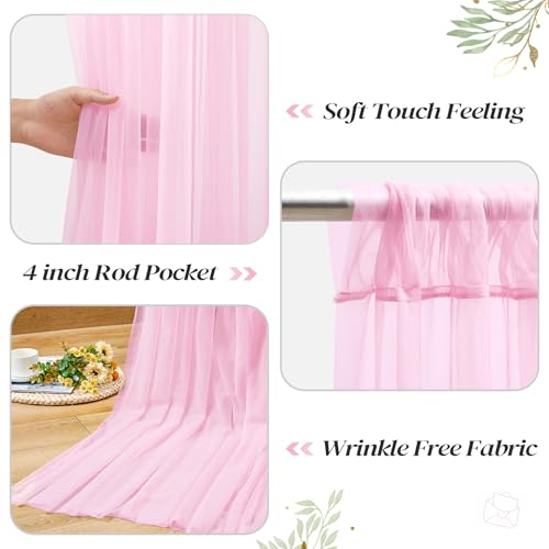 10ft x 8ft Pink Backdrop Curtain with Lights String for Parties, Sheer Tulle Wedding Photo Backdrops Drapes for Baby Shower Birthday Party Decorations Background for Photography - color: Pink, size: W5' x H8'(2 panels)
