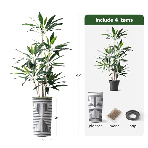 SIGNWIN Artificial Tree in Modern Geometric Pattern Planter, Fake Dracaena Tree Silk Tree for Indoor and Outdoor Home Decoration - 66" Overall Tall (Plant Pot Plus Tree) - style: Dracaena Tree