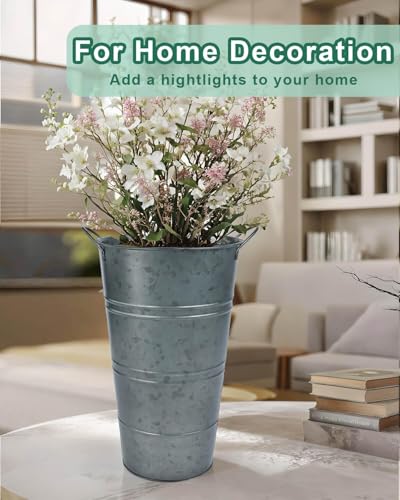 vensovo 12 Inch Galvanized Metal Vases for Flowers - 6 Pcs Farmhouse Decorative Tall Flower Bucket with Handles, Rustic French Tin Planter Buckets for Wedding Decor (Galvanized Black) - color: Galvanized Black