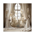 8x8ft Wedding Party Decorations Banner Backdrop Wedding Reception Photography Backdrop White Floral Flowers Curtains French Frame Photo Backgrounds Baby Shower Photo Shoot Portraits Props - size: 8x8ft