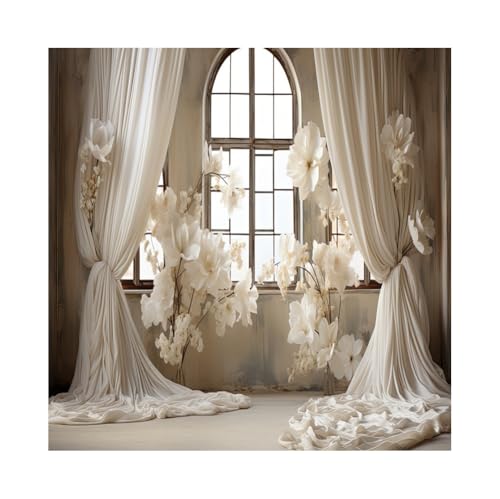 10x10ft Wedding Party Decorations Banner Backdrop Wedding Reception Photography Backdrop White Floral Flowers Curtains French Frame Photo Backgrounds Baby Shower Photo Shoot Portraits Props - size: 10x10ft
