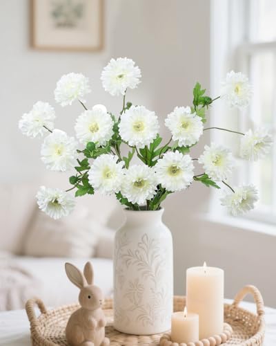 Coferset 6pcs Artificial Silk Mums Flowers Realistic Chrysanthemum Stems 22" Fake Gerbera Daisy for DIY Bouquet Centerpieces Floral Arrangements Vase Fillers Wedding Shower Decorations(White) - color: White